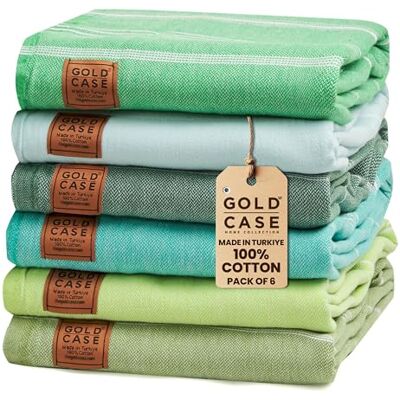 GOLD CASE HOME COLLECTION GOLD CASE Set of 6 XXL 70x39 Inches Original LYCIA Turkish Bath and Beach Towel 100% Natural Cotton Pestemal for Beach, Bathroom, SPA, Gym, Pool, Yacht, Picnic (Green Tones) GOLD CASE HOME COLLECTION GOLD CASE Set of 6 XXL 70x39 Inches Original LYCIA Turkish Bath and Beach Towel 100% Natural Cotton Pestemal for Beach, Bathroom, SPA, Gym, Pool, Yacht, Picnic (Green Tones)