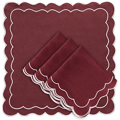 CLIO & CLOVER Linen Napkins with scalloped edge set of 4-100% Linen napkins Luxury design with Scalloped edge Arrives beautifully packaged (Deep Red) CLIO & CLOVER Linen Napkins with scalloped edge set of 4-100% Linen napkins Luxury design with Scalloped edge Arrives beautifully packaged (Deep Red)
