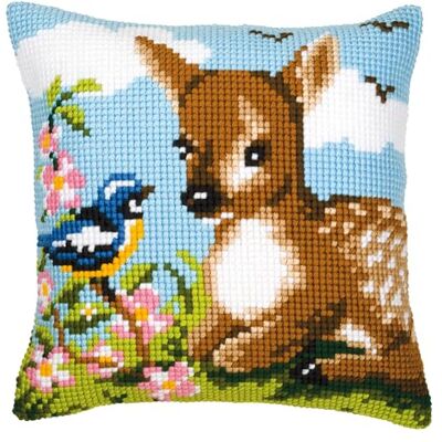 Vervaco Deer and Bird Cross Stitch Cushion, Multi-Colour Vervaco Deer and Bird Cross Stitch Cushion, Multi-Colour