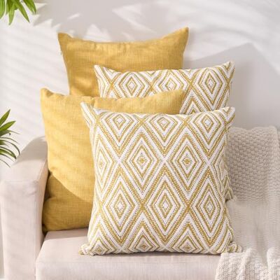 HPUK Throw Pillow Covers 18x18, 4 Pack, Ochre Textured Couch Pillow Covers Polyester fabric, patterned and solid designs, hidden zippers, machine washable, for sofas and beds, inserts not included HPUK Throw Pillow Covers 18x18, 4 Pack, Ochre Textured Couch Pillow Covers Polyester fabric, patterned and solid designs, hidden zippers, machine washable, for sofas and beds, inserts not included