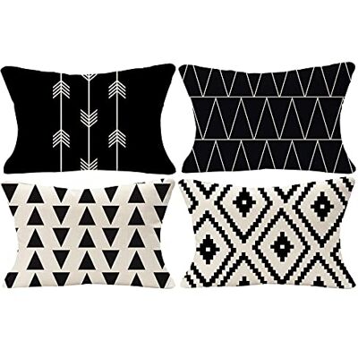 Tosewever Set of 4 Decorative Geometric 12 x 20 Inches Throw Pillow Covers Modern Pattern Linen Rectangle Pillow Cushion Case for Sofa Couch Bed Home Outdoor Car (12" x 20", Black) Tosewever Set of 4 Decorative Geometric 12 x 20 Inches Throw Pillow Covers Modern Pattern Linen Rectangle Pillow Cushion Case for Sofa Couch Bed Home Outdoor Car (12" x 20", Black)