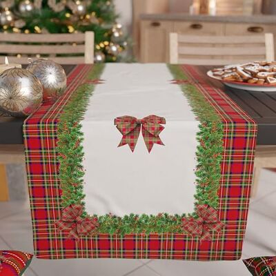 PETTI Artigiani Italiani Christmas Table Runner, Kitchen Runner 140x40 cm, Elegant Christmas Table Runner with Tartan Bow, 100% Made in Italy PETTI Artigiani Italiani Christmas Table Runner, Kitchen Runner 140x40 cm, Elegant Christmas Table Runner with Tartan Bow, 100% Made in Italy