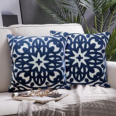 Alysheer Embroidered Decorative Throw Pillow Covers 18"x18" Set of 2 Pieces, Classic Boho Mandala Knit Pattern, Durable 100% Cotton Canvas Cozy Cushion Cases for Sofa Couch Living Room (Navy Blue) Alysheer Embroidered Decorative Throw Pillow Covers 18"x18" Set of 2 Pieces, Classic Boho Mandala Knit Pattern, Durable 100% Cotton Canvas Cozy Cushion Cases for Sofa Couch Living Room (Navy Blue)
