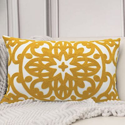 Alysheer Embroidered Lumbar Decorative Throw Pillow Cover 12"x 20", Classic Boho Mandala Embroidery Pattern Cotton Rectangular Cushion Case for Sofa Couch Living Room Bedroom(Mustard Yellow) Alysheer Embroidered Lumbar Decorative Throw Pillow Cover 12"x 20", Classic Boho Mandala Embroidery Pattern Cotton Rectangular Cushion Case for Sofa Couch Living Room Bedroom(Mustard Yellow)