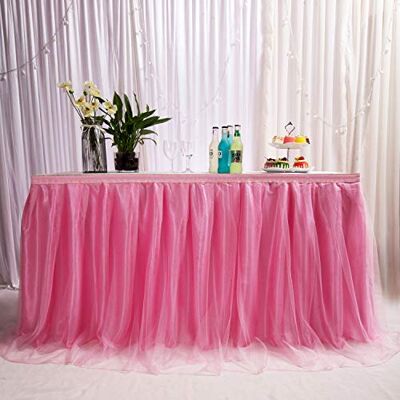 MYMM 3ft/91cm Pink Table Skirt, Romantic Tulle Office Gauze, Table Decoration, Tutu Tablecloth Snowflake in Wonderland, for Shower, Wedding, Party, Bar MYMM 3ft/91cm Pink Table Skirt, Romantic Tulle Office Gauze, Table Decoration, Tutu Tablecloth Snowflake in Wonderland, for Shower, Wedding, Party, Bar