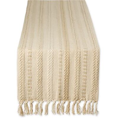 DII Farmhouse Braided Stripe Table Runner Collection, 15x108 (15x113, Fringe Included), Vintage Linen DII Farmhouse Braided Stripe Table Runner Collection, 15x108 (15x113, Fringe Included), Vintage Linen