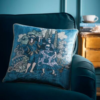 House of Llewelyn-Bowen Tuscan Toile Blue Cushion Cover, 43 x 43cm, Recycled Polyester, Piping Trim House of Llewelyn-Bowen Tuscan Toile Blue Cushion Cover, 43 x 43cm, Recycled Polyester, Piping Trim