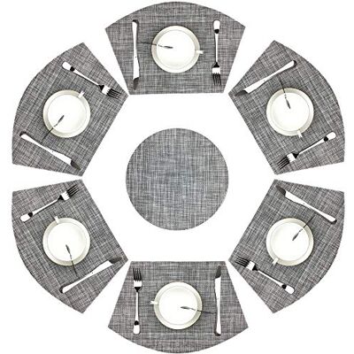 WAZAIGUR Wedge Placemats,Set of 7 Vinyl Placemats for Round Tables Woven Non-Slip Heat-Resistant Easy to Clean Wipeable Washable Dinner Table Mats(Gray) WAZAIGUR Wedge Placemats,Set of 7 Vinyl Placemats for Round Tables Woven Non-Slip Heat-Resistant Easy to Clean Wipeable Washable Dinner Table Mats(Gray)