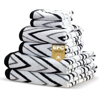 Rapport Home Helix 6-Piece Towel Bale Luxurious 100% Cotton 500GSM Set for Soft Absorbent Comfort, Quick-Dry Use and Elegant Bathroom Style Bale Mono Black Rapport Home Helix 6-Piece Towel Bale Luxurious 100% Cotton 500GSM Set for Soft Absorbent Comfort, Quick-Dry Use and Elegant Bathroom Style Bale Mono Black