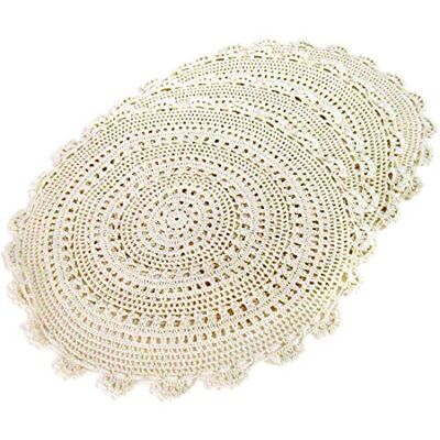 PHANTOMON Handmade Doilies Crochet Round Cotton Large Lace Placemats Coasters Table Covers, Pack of 4, Beige, 17 Inch PHANTOMON Handmade Doilies Crochet Round Cotton Large Lace Placemats Coasters Table Covers, Pack of 4, Beige, 17 Inch