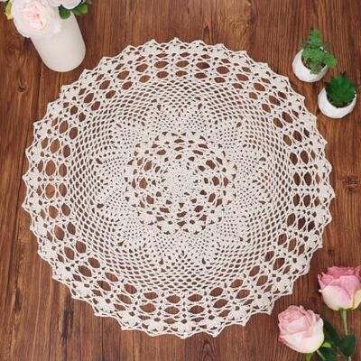 kilofly Handmade Crochet Cotton Lace Table Sofa Doily, Waterlily, Beige, 22 inch kilofly Handmade Crochet Cotton Lace Table Sofa Doily, Waterlily, Beige, 22 inch