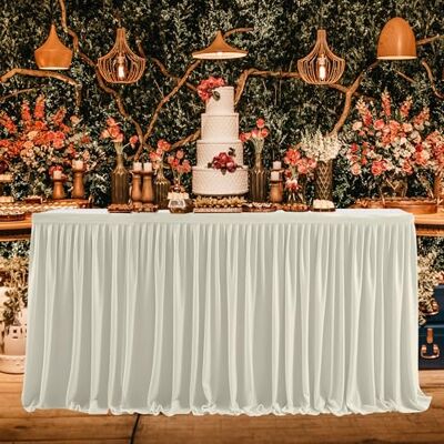 WedDecor Ivory Table Skirt, 14 Feet Pleated Rectangle Polyester Stretchable Tablecloth Cover For Wedding, Dining, Birthday Party, Baby Shower, Restaurant, Banquet, and Special Events Table Decoration WedDecor Ivory Table Skirt, 14 Feet Pleated Rectangle Polyester Stretchable Tablecloth Cover For Wedding, Dining, Birthday Party, Baby Shower, Restaurant, Banquet, and Special Events Table Decoration