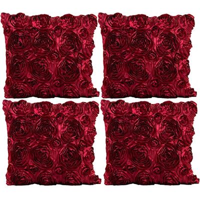 JOTOM Solid Color Rose Throw Pillow Case,Silks Satins Cushion Covers for Home Couch Sofa Decorative,40x40cm,Set of 4 (Wine Red) JOTOM Solid Color Rose Throw Pillow Case,Silks Satins Cushion Covers for Home Couch Sofa Decorative,40x40cm,Set of 4 (Wine Red)
