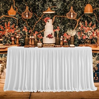 WedDecor White Table Skirt 14 Feet (168 x 30 inch) Pleated Rectangle Polyester Stretchable Tablecloth Cover For Wedding, Restaurant, and Special Events Dining Table Decoration, Luxury Table Cover, 1pc WedDecor White Table Skirt 14 Feet (168 x 30 inch) Pleated Rectangle Polyester Stretchable Tablecloth Cover For Wedding, Restaurant, and Special Events Dining Table Decoration, Luxury Table Cover, 1pc