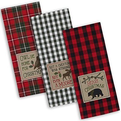 DII Cotton Christmas Holiday Dish Towels, 18x28" Set of 3, Decorative Oversized Embroidered Kitchen Towels, Perfect Home and Kitchen Gift-Cabin Christmas DII Cotton Christmas Holiday Dish Towels, 18x28" Set of 3, Decorative Oversized Embroidered Kitchen Towels, Perfect Home and Kitchen Gift-Cabin Christmas