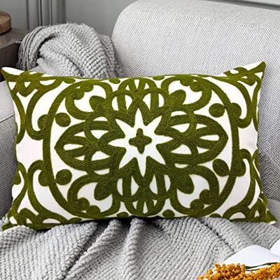 Alysheer Embroidered Lumbar Decorative Throw Pillow Cover 12"x 20", Classic Boho Mandala Embroidery Pattern Cotton Rectangular Cushion Case for Sofa Couch Living Room Bedroom(Olive Green) Alysheer Embroidered Lumbar Decorative Throw Pillow Cover 12"x 20", Classic Boho Mandala Embroidery Pattern Cotton Rectangular Cushion Case for Sofa Couch Living Room Bedroom(Olive Green)