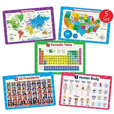 Simply Magic 5 Placemats for Kids Kids Placemats Non Slip, Washable Reusable Children Placemats, Educational Placemats: USA and World Maps, Periodic Table, US Presidents, Plastic Placemats for Kids Simply Magic 5 Placemats for Kids Kids Placemats Non Slip, Washable Reusable Children Placemats, Educational Placemats: USA and World Maps, Periodic Table, US Presidents, Plastic Placemats for Kids