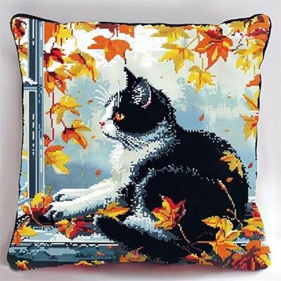 WallustrioaW Latch Hook Pillowcase Embroidery Kit, Maple Leaves and Animal Cat, Latch Hook Cushion Cover for Adults and Beginners, 17x17 inch WallustrioaW Latch Hook Pillowcase Embroidery Kit, Maple Leaves and Animal Cat, Latch Hook Cushion Cover for Adults and Beginners, 17x17 inch