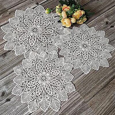 DAOCHENG W 3 Pcs Lace Doilies for Tables, 9.84 Inch Round Cotton Placemats Vintage Hand-crocheted Lace Doily Table Placemat,Machine Washable, Reusable and Colourfast for Cup, Drink, Wedding, Christmas DAOCHENG W 3 Pcs Lace Doilies for Tables, 9.84 Inch Round Cotton Placemats Vintage Hand-crocheted Lace Doily Table Placemat,Machine Washable, Reusable and Colourfast for Cup, Drink, Wedding, Christmas