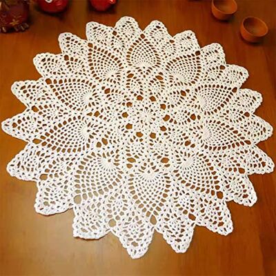 PHANTOMON 20 Inch Lace Doilies Table Placemats Handmade Crochet Cloth Round Coasters Knitted Doilies for Tables Sofa Cover, 100% Cotton (Beige) PHANTOMON 20 Inch Lace Doilies Table Placemats Handmade Crochet Cloth Round Coasters Knitted Doilies for Tables Sofa Cover, 100% Cotton (Beige)