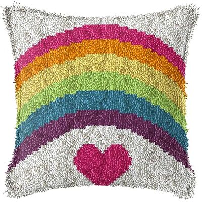 ZFFLYH Latch Hook Kits DIY Throw Pillow Cover Sofa Cushion Cover Cushion Cover Embroidery Craft Kit for Adults And Beginners Pattern Printed Canvas Creativity Crochet Gift 17X17 Inch,Rainbow ZFFLYH Latch Hook Kits DIY Throw Pillow Cover Sofa Cushion Cover Cushion Cover Embroidery Craft Kit for Adults And Beginners Pattern Printed Canvas Creativity Crochet Gift 17X17 Inch,Rainbow