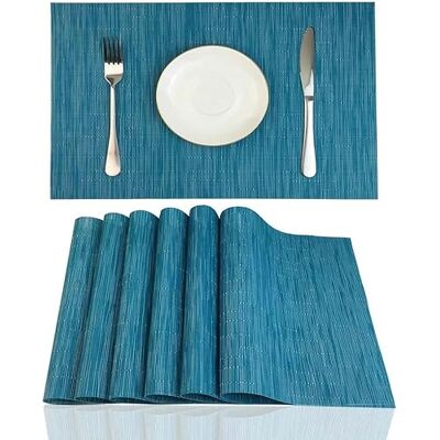 WAZAIGUR Placemats Set of 6 for Dining Table Heat-Resistant Washable Place Mats Woven Vinyl Kitchen Table Mats Easy to Clean,Blue WAZAIGUR Placemats Set of 6 for Dining Table Heat-Resistant Washable Place Mats Woven Vinyl Kitchen Table Mats Easy to Clean,Blue