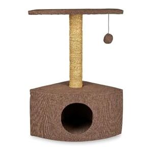 Petface Corner Cat Scratcher with Hide Box and Ball Toy, Brown, 30L x 49W x 40H cm Petface Corner Cat Scratcher with Hide Box and Ball Toy, Brown, 30L x 49W x 40H cm