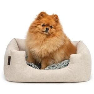 lionto Dog basket with fluffy reversible cushion, cosy pet bed in mottled design with low entry for dogs & cats, 60x50 cm, soft dog cushion, beige lionto Dog basket with fluffy reversible cushion, cosy pet bed in mottled design with low entry for dogs & cats, 60x50 cm, soft dog cushion, beige