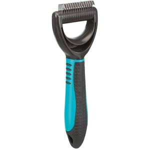 Trixie coat detangler for detangling and thinning smoothes top coat and undercoat rubberised plastic handle 1 cm tine length 5 x 18 cm black/blue 24241 Trixie coat detangler for detangling and thinning smoothes top coat and undercoat rubberised plastic handle 1 cm tine length 5 x 18 cm black/blue 24241