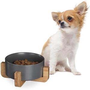 Relaxdays Ceramic Dog, 850 ml, Water, Food Bowl with Bamboo Stand, HxWxD: 9 x 20 x 20 cm, Grey Relaxdays Ceramic Dog, 850 ml, Water, Food Bowl with Bamboo Stand, HxWxD: 9 x 20 x 20 cm, Grey