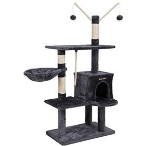 Feandrea 134 cm Cat Tree Scratcher with big platform cat houses horsetail decorative balls Grey M PCT35G Feandrea 134 cm Cat Tree Scratcher with big platform cat houses horsetail decorative balls Grey M PCT35G