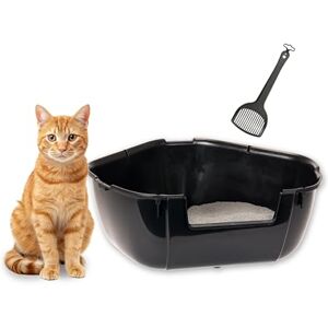Ferplast Corner Cat Litter Tray, Toilet for Large Cats, Made of Plastic with High Edges, Quick and Easy to Clean L 56.5 x W 50 x H 21.5 cm, Black Ferplast Corner Cat Litter Tray, Toilet for Large Cats, Made of Plastic with High Edges, Quick and Easy to Clean L 56.5 x W 50 x H 21.5 cm, Black