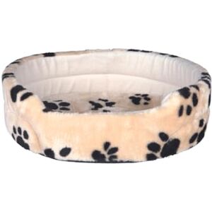 Trixie Charly Plush Dog Bed, Small/Medium. 55X48cm. Beige With Dark Paw Prints. Trixie Charly Plush Dog Bed, Small/Medium. 55X48cm. Beige With Dark Paw Prints.