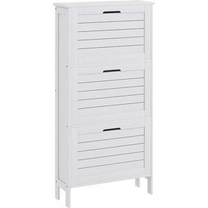 HOMCOM Narrow Shoe Storage Cabinet for Hallway with 3 Flip Drawers, Slim Shoe Cabinet with Louvered Doors, White HOMCOM Narrow Shoe Storage Cabinet for Hallway with 3 Flip Drawers, Slim Shoe Cabinet with Louvered Doors, White
