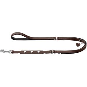 HUNTER Love Adjustable Dog Lead Brown/Black Soft Cowhide Nappa Leather 3-Way Adjustment Sewn-in Hearts Made in Germany Size 13/200 HUNTER Love Adjustable Dog Lead Brown/Black Soft Cowhide Nappa Leather 3-Way Adjustment Sewn-in Hearts Made in Germany Size 13/200