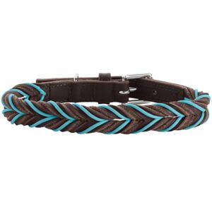 HUNTER Solid Education Corduroy Dog Collar Dark Brown/Turquoise Robust Cowhide Leather Hand-Braided Made in Germany Size 45 HUNTER Solid Education Corduroy Dog Collar Dark Brown/Turquoise Robust Cowhide Leather Hand-Braided Made in Germany Size 45