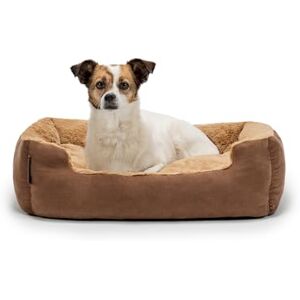 lionto Dog bed with reversible pillow and non-slip underside, robust pet cushion with low entry for dogs and cats of all ages, 60x48 cm, cuddly dog bed, brown/beige lionto Dog bed with reversible pillow and non-slip underside, robust pet cushion with low entry for dogs and cats of all ages, 60x48 cm, cuddly dog bed, brown/beige