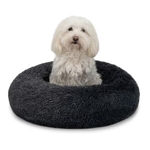 lionto Donut bed for dogs and cats, fluffy round dog bed for small and large pets, Ø 50 cm, soft cat bed made of cuddly plush, dog cushion with extra thick filling, dark grey lionto Donut bed for dogs and cats, fluffy round dog bed for small and large pets, Ø 50 cm, soft cat bed made of cuddly plush, dog cushion with extra thick filling, dark grey
