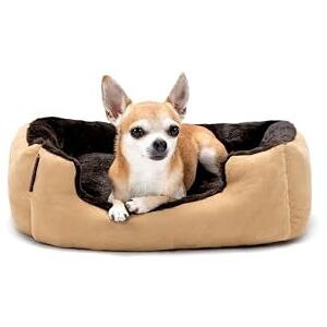 lionto Dog bed with reversible pillow and non-slip underside, robust pet cushion with low entry for dogs and cats of all ages, 50x37 cm, cuddly dog bed, beige/brown lionto Dog bed with reversible pillow and non-slip underside, robust pet cushion with low entry for dogs and cats of all ages, 50x37 cm, cuddly dog bed, beige/brown