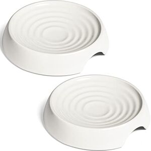 CatGuru White Ceramic Wide Shallow Cat Bowl Set of 2 - Cat Bowls CatGuru White Ceramic Wide Shallow Cat Bowl Set of 2 - Cat Bowls