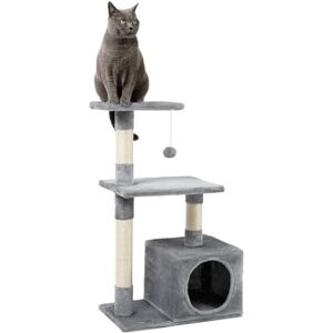 lionto Scratching tree for cats with cave and plush ball incl. bell, height 85 cm, cat tree with sisal & plush, cozy lying areas & cave, suitable for small & large cats, light grey lionto Scratching tree for cats with cave and plush ball incl. bell, height 85 cm, cat tree with sisal & plush, cozy lying areas & cave, suitable for small & large cats, light grey