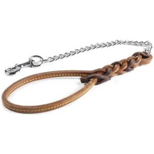 Record Three Strand Handle Leather Lead with Steel Chain Size M Length 60cm Brown and Beige Ideal for Medium Large Dogs Record Three Strand Handle Leather Lead with Steel Chain Size M Length 60cm Brown and Beige Ideal for Medium Large Dogs