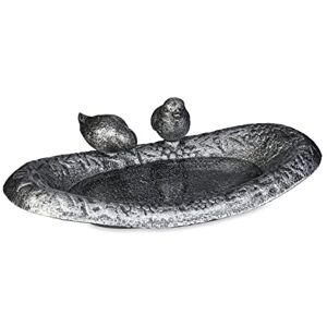 Relaxdays Cast Iron Bird Bath, Garden & Balcony, Feeding Station for Wildlife, 6.5 x 24 x 12.5 cm, Water Bowl, Silver Relaxdays Cast Iron Bird Bath, Garden & Balcony, Feeding Station for Wildlife, 6.5 x 24 x 12.5 cm, Water Bowl, Silver