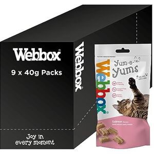 Webbox Yum-e-Yums Semi-Moist Cat Treats, Salmon Kitten Friendly, Added Taurine, Wheat and Grain Free Recipe with No Artificial Colours (9 x 40g Bags) Webbox Yum-e-Yums Semi-Moist Cat Treats, Salmon Kitten Friendly, Added Taurine, Wheat and Grain Free Recipe with No Artificial Colours (9 x 40g Bags)