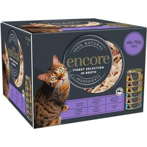 Encore 100 percent Natural Adult Wet Cat Food, Chicken and Fish Selection Bulk Pack in Broth 70 g Tins (Total of 48 Tins) Encore 100 percent Natural Adult Wet Cat Food, Chicken and Fish Selection Bulk Pack in Broth 70 g Tins (Total of 48 Tins)