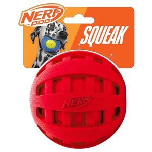 Nerf Dog Rubber Ball Dog Toy with Checkered Squeaker, Lightweight, Durable and Water Resistant, 4 Inch Diameter for Medium/Large Breeds, Single Unit, Red Nerf Dog Rubber Ball Dog Toy with Checkered Squeaker, Lightweight, Durable and Water Resistant, 4 Inch Diameter for Medium/Large Breeds, Single Unit, Red