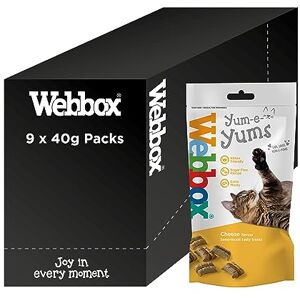 Webbox Yum-e-Yums Semi-Moist Cat Treats, Cheese Kitten Friendly, Added Taurine, Wheat and Grain Free Recipe with No Artificial Colours (9 x 40g Bags) Webbox Yum-e-Yums Semi-Moist Cat Treats, Cheese Kitten Friendly, Added Taurine, Wheat and Grain Free Recipe with No Artificial Colours (9 x 40g Bags)
