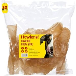 HOWLERS 12.5cm Pack of 20 Natural Rawhide Dog Chew Shoes Rawhide Shoes For Dogs Made From 100% Natura Hide Dog Chews Long Lasting Natural Ingredients HOWLERS 12.5cm Pack of 20 Natural Rawhide Dog Chew Shoes Rawhide Shoes For Dogs Made From 100% Natura Hide Dog Chews Long Lasting Natural Ingredients