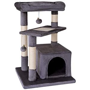 lionto Scratching tree for cats with cozy lying area & cave, height 75 cm, cat tree with sisal rope & soft plush, 2 plush balls incl. bells, suitable for small & large cats, dark grey lionto Scratching tree for cats with cozy lying area & cave, height 75 cm, cat tree with sisal rope & soft plush, 2 plush balls incl. bells, suitable for small & large cats, dark grey