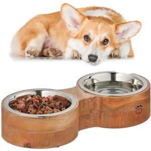 Relaxdays Dog Feeding Station, Double Bowls, Stainless Steel and Wood, Dishwasher-Safe, 8 x 39.5 x 18 cm, Natural/Silver Relaxdays Dog Feeding Station, Double Bowls, Stainless Steel and Wood, Dishwasher-Safe, 8 x 39.5 x 18 cm, Natural/Silver